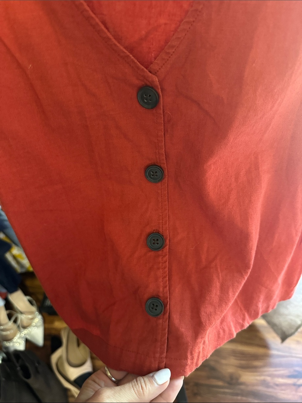 Madewell Rust Red Ruffle-Sleeve Button Front Top - Picture 3 of 6